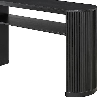 Pnronnc Oval Console Table with Fluted Legs, Solid Wood Entryway Table with Open Shelf