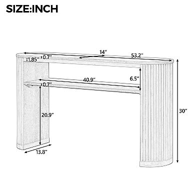 Pnronnc Oval Console Table with Fluted Legs, Solid Wood Entryway Table with Open Shelf