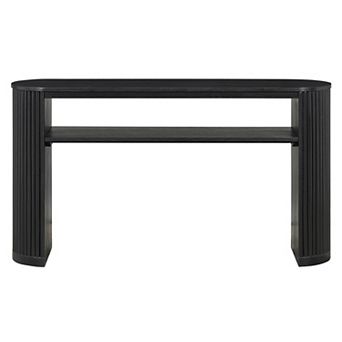 Pnronnc Oval Console Table with Fluted Legs, Solid Wood Entryway Table with Open Shelf