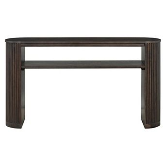 Pnronnc Oval Console Table with Fluted Legs, Solid Wood Entryway Table with Open Shelf