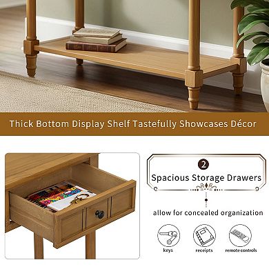 Pnronnc Console Table with 2 Drawers and Bottom Shelf Solid Wood Entryway Table