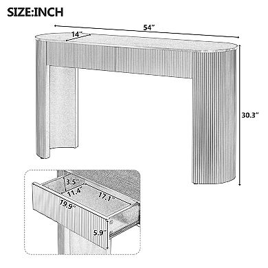 Pnronnc Modern Fluted Console Table with 2 Drawers Oval Storage Entryway Table