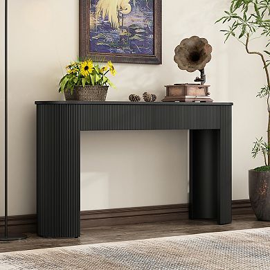 Pnronnc Modern Fluted Console Table with 2 Drawers Oval Storage Entryway Table