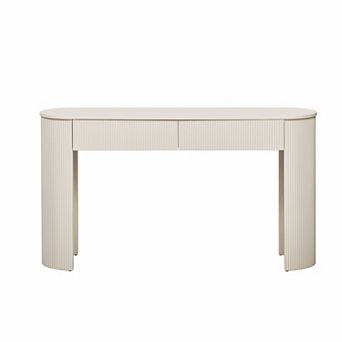 Pnronnc Modern Fluted Console Table with 2 Drawers Oval Storage Entryway Table