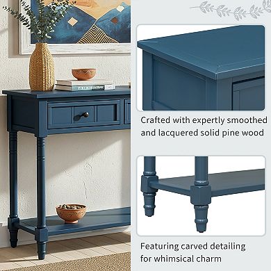 Pnronnc Console Table with 2 Drawers and Bottom Shelf Solid Wood Entryway Table