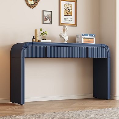 Pnronnc Modern Console Table with 2 Drawers Wooden Fluted Entryway Table