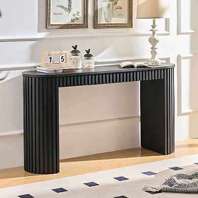 Pnronnc 59.05" Modern Console Table with Drawer Curved Entryway Table with Vertical Stripe Design