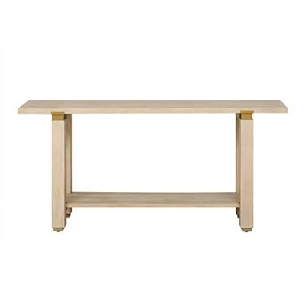 Pnronnc 62.9" Modern Console Table Solid Wood Entryway Table with Metal Accents and Storage Shelf