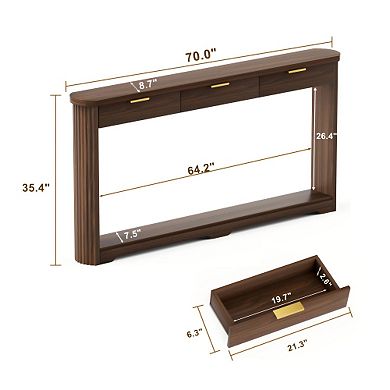 Pnronnc 70.1" Wavy-Patterned Console Table with 3 Drawers Wooden Entryway Table