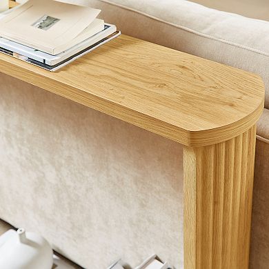 Pnronnc 70.1" Corrugated Texture Console Table Narrow Wooden Entryway Table