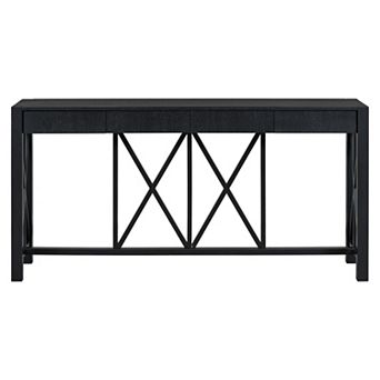 Pnronnc 60" Acacia Veneer Console Table with 4 Drawers X-Leg Entryway Table with Open Storage