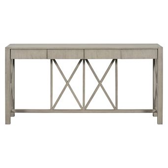 Pnronnc 60" Acacia Veneer Console Table with 4 Drawers X-Leg Entryway Table with Open Storage