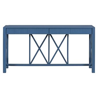 Pnronnc 60" Acacia Veneer Console Table with 4 Drawers X-Leg Entryway Table with Open Storage