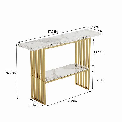 Pnronnc Modern Console Table with Metal Frame Faux Marble Entryway Table with Storage Shelf