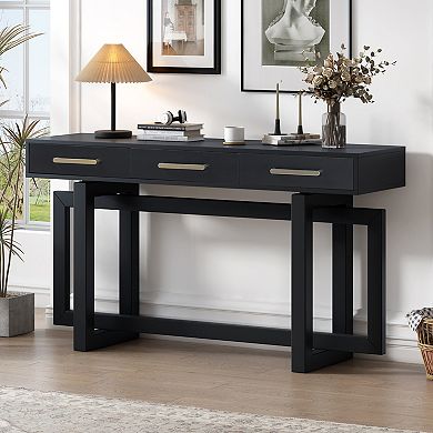Pnronnc Wooden Console Table with 3 Drawers Extra Long Entryway Table