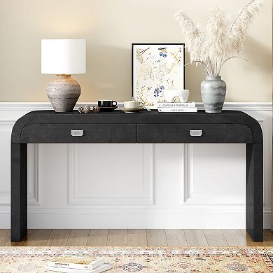 Pnronnc 60" Wooden Entryway Table Console Table with 2 Drawers and Metal Handles