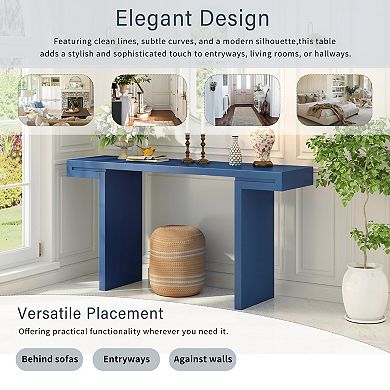 Pnronnc 60-Inch U-Style Console Table Geometric Entryway Table with Adjustable Feet