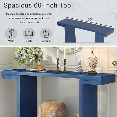 Pnronnc 60-Inch U-Style Console Table Geometric Entryway Table with Adjustable Feet
