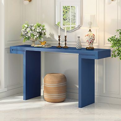 Pnronnc 60-Inch U-Style Console Table Geometric Entryway Table with Adjustable Feet