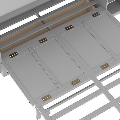 Pnronnc Queen Size Murphy Bed Frame Murphy Cabinet Bed with Drawers and Shelves Foldable Bed Frame
