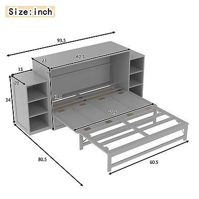 Pnronnc Queen Size Murphy Bed Frame Murphy Cabinet Bed with Drawers and Shelves Foldable Bed Frame