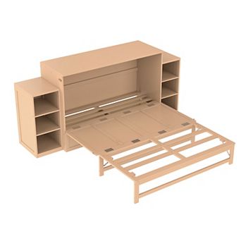 Pnronnc Queen Size Murphy Bed Frame Murphy Cabinet Bed with Drawers and Shelves Foldable Bed Frame