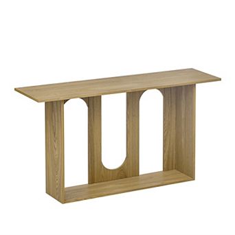 Pnronnc 60-Inch Entryway Table Modern Curved Console Table with Storage Shelf