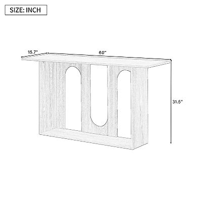 Pnronnc 60-Inch Entryway Table Modern Curved Console Table with Storage Shelf