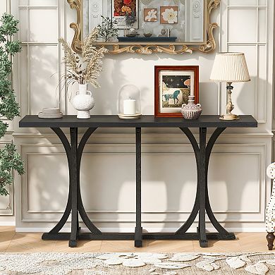 Pnronnc 59.8" Console Table Entryway Table with Curved Rubber Wood Legs