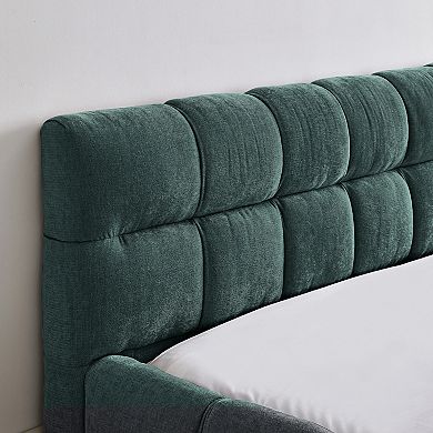 Pnronnc Queen Chenille Upholstered Bed Frame Low Profile Bed Grounded Platform Bed