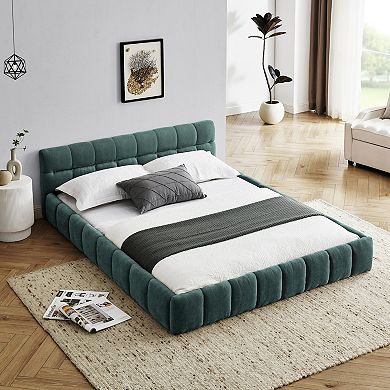 Pnronnc Queen Chenille Upholstered Bed Frame Low Profile Bed Grounded Platform Bed