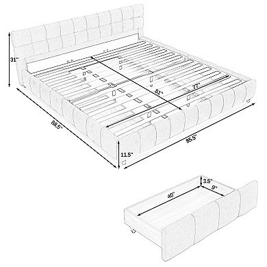 Pnronnc Upholstered King Platform Bed Frame with 4 Storage Drawers Grounded Bed Frame