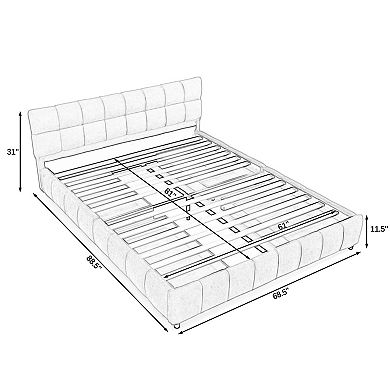 Pnronnc Queen Grounded Platform Bed Frame with 4 Drawers Soft Headboard Upholstered Low Profile Bed