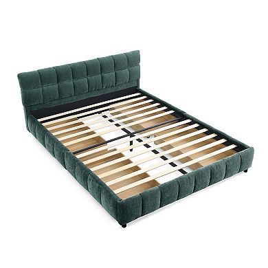 Pnronnc Queen Grounded Platform Bed Frame with 4 Drawers Soft Headboard Upholstered Low Profile Bed