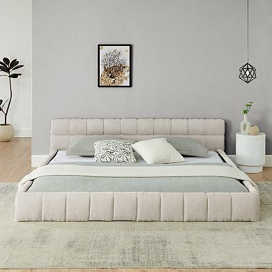 Pnronnc King Fabric Upholstered Bed Frame Grounded Bed Low Profile Platform Bed