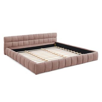 Pnronnc King Fabric Upholstered Bed Frame Grounded Bed Low Profile Platform Bed