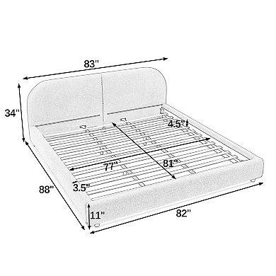 Pnronnc Upholstered King Bed Frame with Curved Headboard Soft Fabric Grounded Platform Bed Frame
