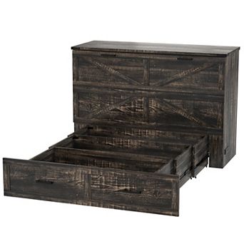 Pnronnc Queen Size Murphy Bed Cabinet Foldable Bed Frame with Storage Drawer, Charging Station