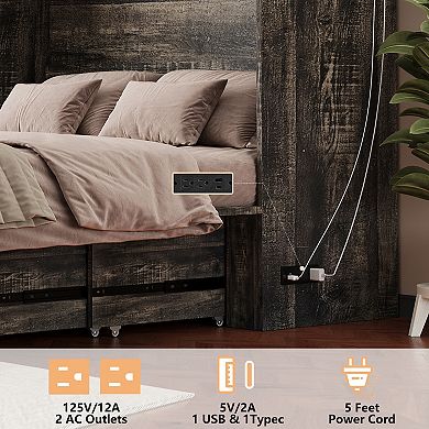 Pnronnc Queen Size Murphy Bed Cabinet Foldable Bed Frame with Storage Drawer, Charging Station