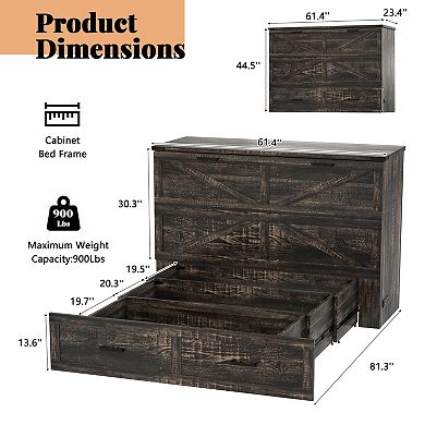 Pnronnc Queen Size Murphy Bed Cabinet Foldable Bed Frame with Storage Drawer, Charging Station