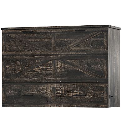 Pnronnc Queen Size Murphy Bed Cabinet Foldable Bed Frame with Storage Drawer, Charging Station