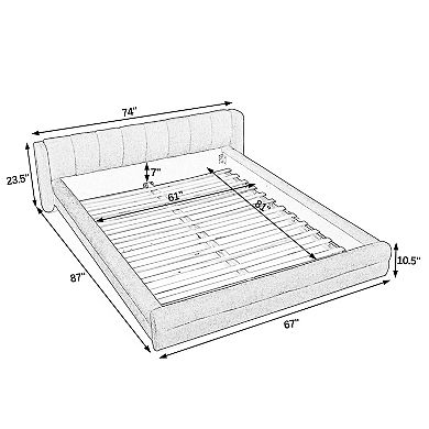 Pnronnc Upholstered Queen Grounded Platform Bed Frame Soft Chenille Fabric Wingback Headboard