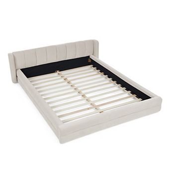 Pnronnc Upholstered Queen Grounded Platform Bed Frame Soft Chenille Fabric Wingback Headboard