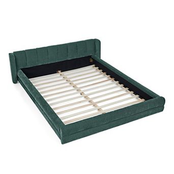 Pnronnc Upholstered Queen Grounded Platform Bed Frame Soft Chenille Fabric Wingback Headboard