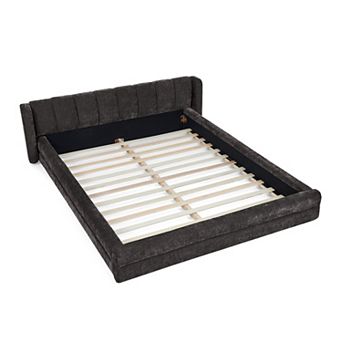 Pnronnc Upholstered Queen Grounded Platform Bed Frame Soft Chenille Fabric Wingback Headboard