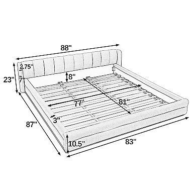 Pnronnc King Upholstered Grounded Bed Frame Low Profile Platform Bed with Wingback Headboard