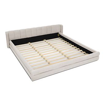 Pnronnc King Upholstered Grounded Bed Frame Low Profile Platform Bed with Wingback Headboard