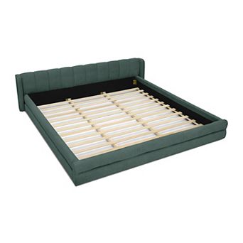 Pnronnc King Upholstered Grounded Bed Frame Low Profile Platform Bed with Wingback Headboard