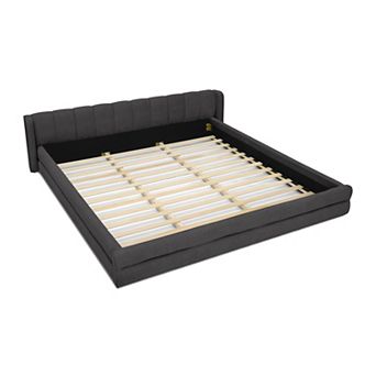 Pnronnc King Upholstered Grounded Bed Frame Low Profile Platform Bed with Wingback Headboard