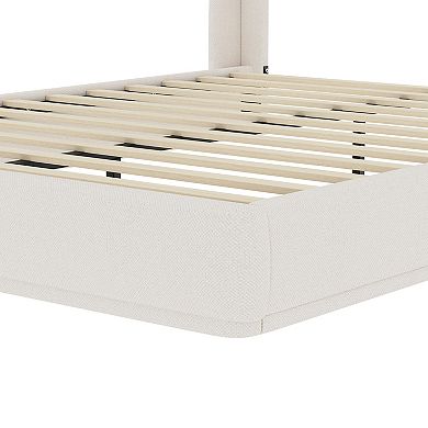 Pnronnc Queen Size Upholstered Platform Bed Frame with Wingback Headboard